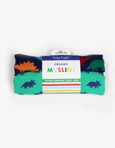 Organic Rainbow Dinosaur Print Muslin 2-Pack