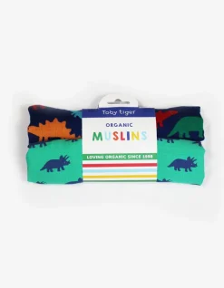Organic Rainbow Dinosaur Print Muslin 2-Pack