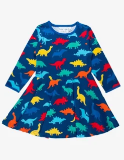 Organic Rainbow Dinosaur Print Skater Dress