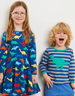 Organic Rainbow Dinosaur Print Skater Dress