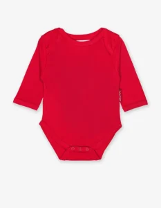 Organic Red Basic Long-Sleeved Baby Bodysuit