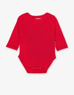 Organic Red Basic Long-Sleeved Baby Bodysuit