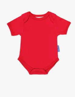 Organic Red Basic Short-Sleeved Baby Bodysuit