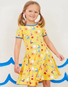 Organic Seaside Print SS Skater Dress