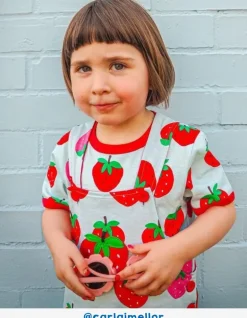 Organic Strawberry Print Dungarees