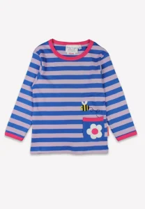 Organic Striped Daisy Applique Long-Sleeved T-Shirt