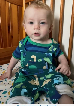 Organic Tonal Dinosaur Print Dungarees