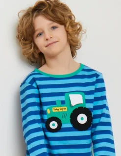 Organic Tractor Applique Long-Sleeved T-Shirt