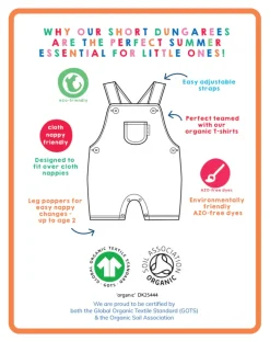 Organic Turtle Applique Dungaree Shorts