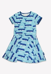 Organic Whale Waves Print Short Sleeved Skater Dress