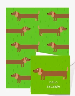 Sausage Dog Gift Wrap + Personalised Card Bundle